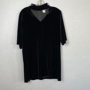 NWT Joan Vass Women's Black Short Bell Sleeve Velvet/Velour Choker Tunic Size L